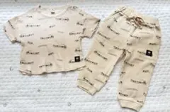 ズボン未使用！90 フタフタ　半袖長ズボンセットアップ　車柄　ワッフル生地