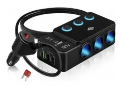 シガーソケット3連増設8ポート 計120W 車載 PD36W急速充電 電圧計付きのサムネイル