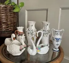 昭和レトロ　一輪挿し　花瓶　スワン　陶器置物　ロイヤルアーデン他　まとめ売り