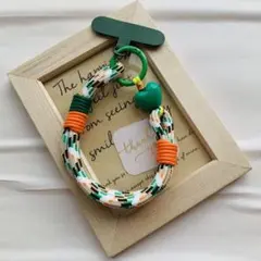 スマホ用ストラップ　携帯　ストラップ　グリーン　オレンジ　ハート　韓国　推し色