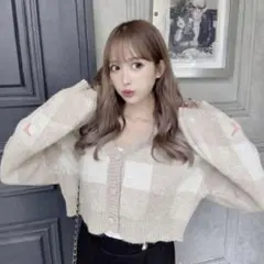 Cherimi シェリミー チェック柄カーディガン F 伊藤桃々