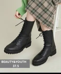 BEAUTY&YOUTH レザーミドルレースアップブーツ 37.5