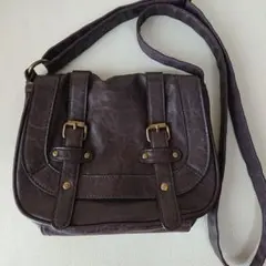 レザー風 ショルダーミニバッグ ダークブラウン