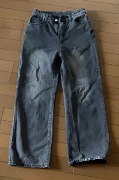 ワイドデニムパンツ グレー ウォッシュ加工