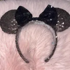 ミッキー耳カチューシャ 黒とシルバー スパンコール