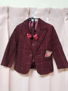 ワインレッド チェック柄 フォーマル100cm　男の子