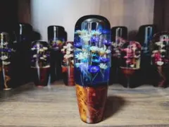 オリジナルぼかしグラデ水中花シフトノブウッド12cm(紫×青×白 