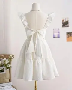 ホワイトフリルノースリーブワンピース