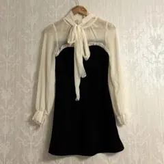 CECIL Mc BEE ボウタイ付きシースルーワンピース