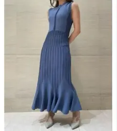 FRAY I.D フレイアイディー ストライプペプラムニットワンピース ブルー