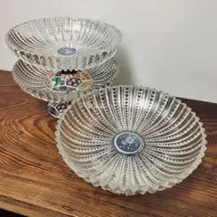 林九郎窯　ガラスコンポート3客　古伊万里亀甲柄　ガラス×陶器