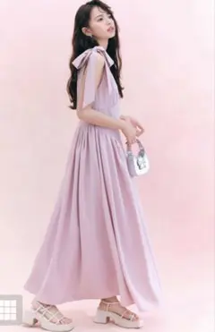 GRL ショルダーリボンフレアワンピース