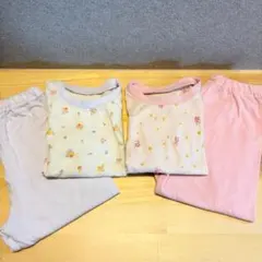 【お得】2点セット 薄手長袖パジャマ 上下 花柄 うさぎ ピンク 紫 女の子