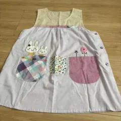 ハンドメイド キッズエプロン ウサギデザイン 3ポケット付き