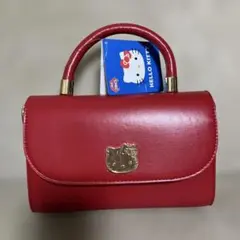 ハローキティ　持ち手付きロングストラップショルダープレートバッグ　赤　レッド