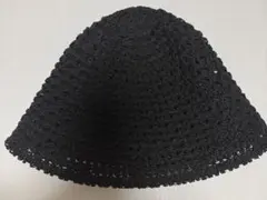 ブラック 透かし編み バケットハット
