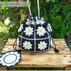 ハンドメイド 手編み かぎ針編み ミニ巾着ショルダーバッグ 145