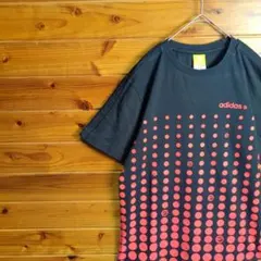 adidas　アディダス　Tシャツ　半袖　黒　赤　ドット柄　M　古着　カジュアル