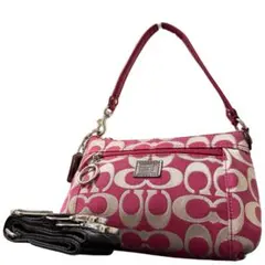 美品✨コーチ　アクセサリーポーチ　ショルダーバッグ　2way ピンク　デニム