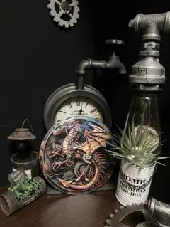 スチームパンク　インダストリアル ブリキ看板　龍　ドラゴン