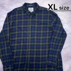 USA古着　フランネルシャツ　XL　グリーン　ネイビー　チェック柄　ボタンダウン
