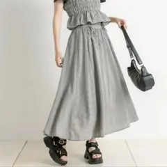 【新品未使用】ドロストリボンロングフレアスカート チェック ブラック系