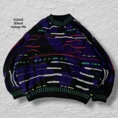 COOGIクージー3Dニットセーター80sコットンブラックL古着vintage