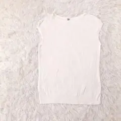 ユニクロ　UVカットスーピマコットンフレンチスリーブセーター　綿100% 白　M
