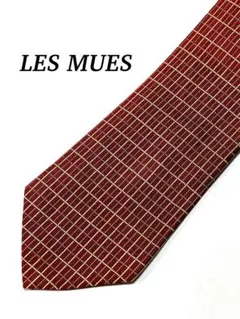 2本目半額 極美品 LES MUES 赤 格子模様 チェック柄 ネクタイ シルク