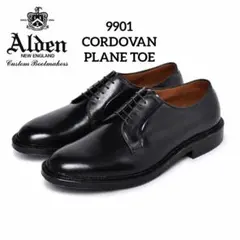 付属品完備 Alden 9901 プレーントゥコードバン シューズ 黒 US8のサムネイル