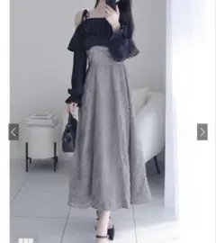 新品ダグ有ワンショルダージャガード切替フレアワンピース M ブラック　GRL