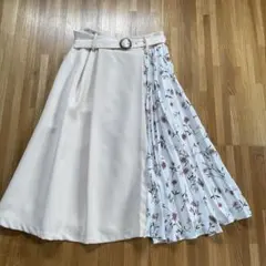 INGNI イング フレアスカート ベージュと淡いアイボリー花柄ベルト 裏地付き