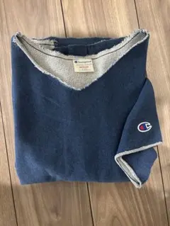 Champion ネイビー Vネック 半袖 ワンピース ひざ丈インディゴデニムのサムネイル