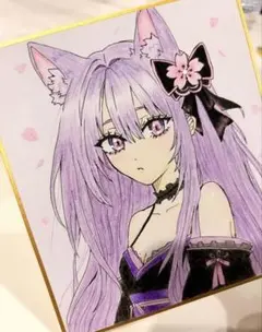 猫*山様 【一点物 手描き 原画】 猫耳 女の子 オリジナルイラスト