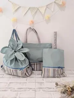 入園入学セット レッスンバッグセット 大人可愛い レース リボン くすみカラー