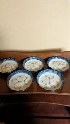 波型小皿 5枚セット 取皿　染付　銘々皿　昭和レトロ　豆皿