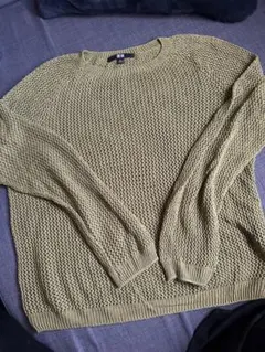 UNIQLO メッシュ編みニット XL オリーブグリーン