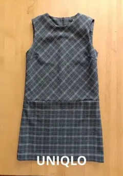 ★UNIQLO ユニクロ ワンピース グレー チェック柄 S ジュニア