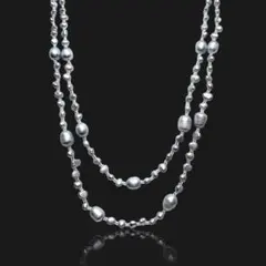 淡水パール ロング ネックレス グレー 120cm クリッカー付 アレンジ 新品