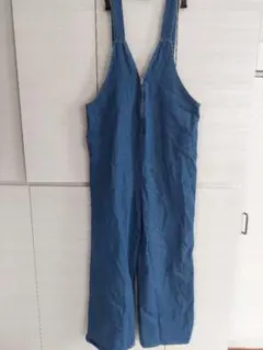 Vネック　前ファスナー　デニム　サロペット