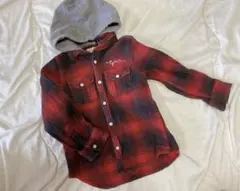 H&M 赤チェック フード付き長袖シャツ 110