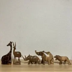 木彫り 動物フィギュア 5体セット 置物　ケニア製