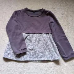 紫色 花柄 フリル付き トレーナー 130