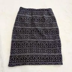 イェッカヴェッカ　ジャガード　ニット　タイトスカート F 総柄　裏地　黒