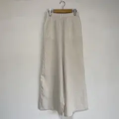 リネン混　ワイドパンツ　ウエストゴム　イージーパンツ　パル　レーヨン　裏地あり