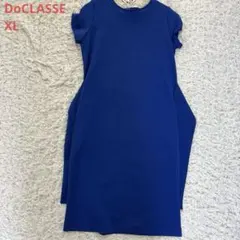 【新品】DoCLASSE ワンピース XL ブルー 半袖 ひざ丈 タイト リボン
