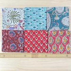 No.14 インドのブロックプリント生地＊6種類セット　約40㎝×40㎝