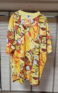 ポムポムプリン Tシャツ 半袖 総柄 イエロー 4L