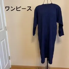 【レディース】七分丈ワンピース/ネイビー/紺/柄/カットソー/ロング