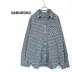 SABUROKU サブロク　長袖 チェックシャツ 　 綿混　ネイビー　総柄